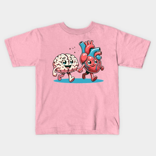 Brain and heart walking together Kids T-Shirt by Art_Boys